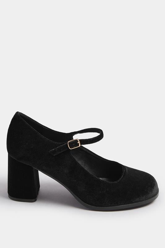 Evans Yours Black Velvet Mary Jane Block Heels In Extra Wide EEE Fit