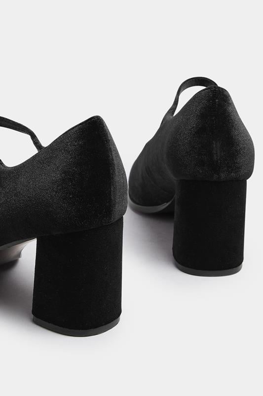 Evans Yours Black Velvet Mary Jane Block Heels In Extra Wide EEE Fit