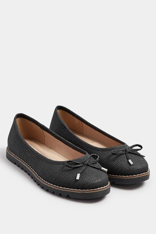 Evans Yours Black Woven Ballet Pumps In Extra Wide EEE Fit