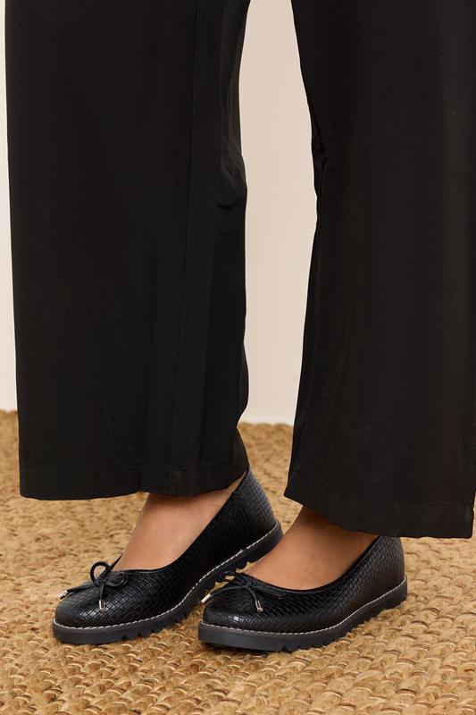 evans Yours Black Woven Ballet Pumps In Extra Wide EEE Fit