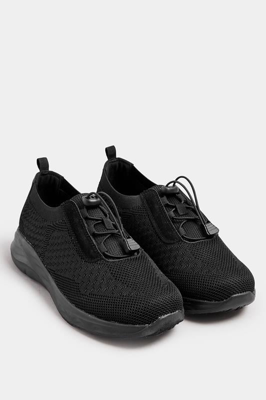 Evans Yours Black Woven Drawcord Trainers In Extra Wide EEE Fit