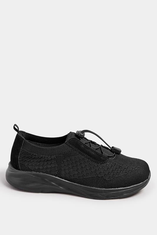 Evans Yours Black Woven Drawcord Trainers In Extra Wide EEE Fit