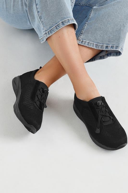 evans Yours Black Woven Drawcord Trainers In Extra Wide EEE Fit