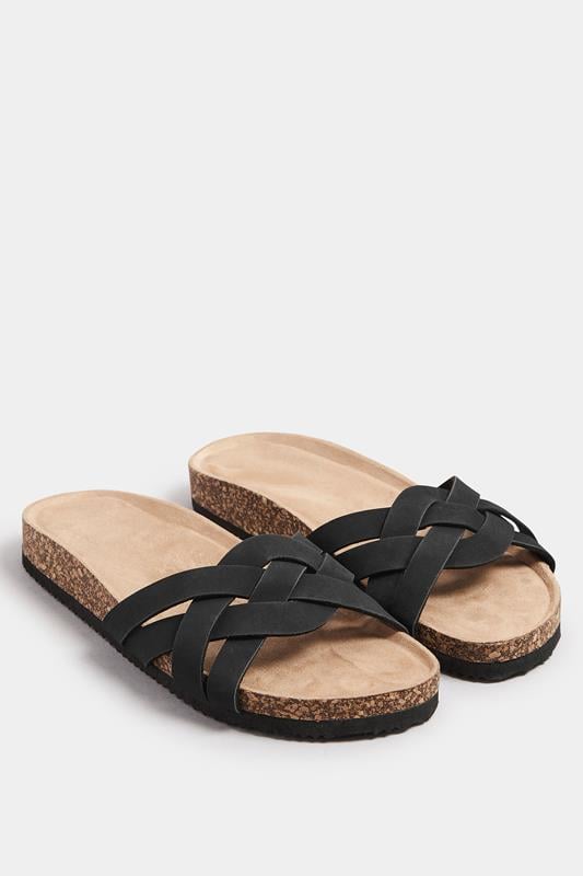 Evans Yours Black Woven Sandals In Extra Wide EEE Fit