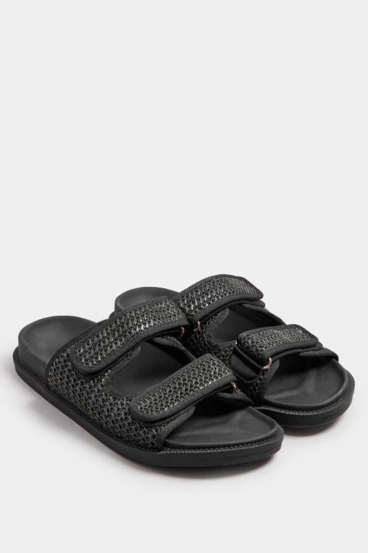 Evans Yours Black Woven Velcro Strap Sandals In Extra Wide EEE Fit