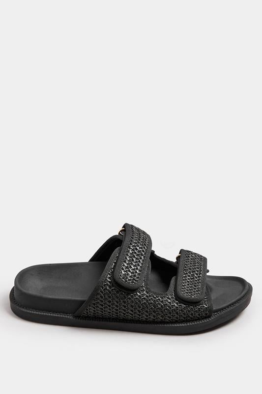 Evans Yours Black Woven Velcro Strap Sandals In Extra Wide EEE Fit