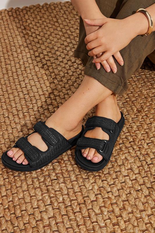 evans Yours Black Woven Velcro Strap Sandals In Extra Wide EEE Fit