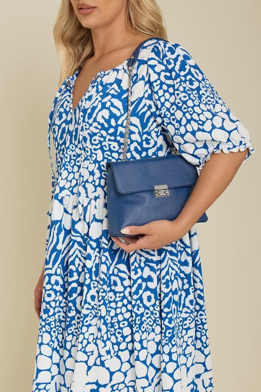 evans Yours Blue Faux Leather Chain Detail Shoulder Bag
