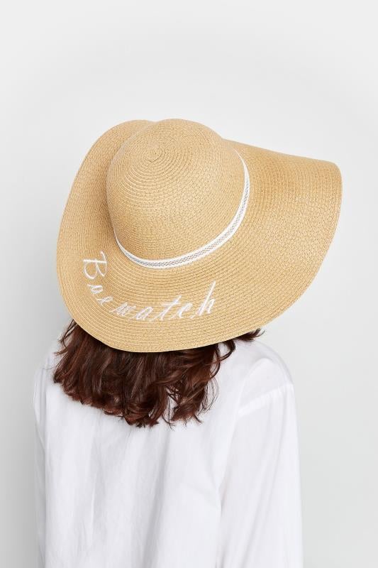 evans Yours Brown 'Bae Watch' Slogan Floppy Straw Hat