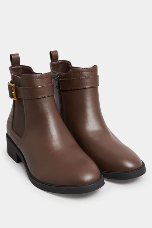 Evans Yours Brown Buckle Faux Leather Ankle Boots In Wide E Fit & Extra Wide EEE Fit