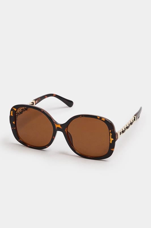 Evans Yours Brown Chain Tortoiseshell Oversized Sunglasses