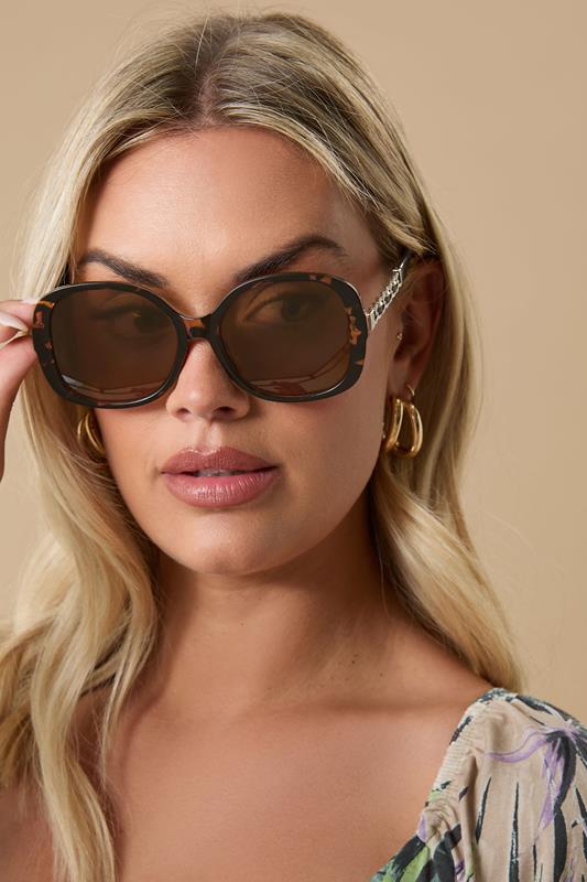 evans Yours Brown Chain Tortoiseshell Oversized Sunglasses