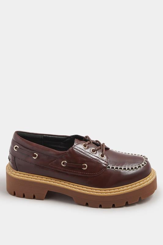 Evans Yours Brown Chunky Lace Up Boat Shoes In Extra Wide EEE Fit