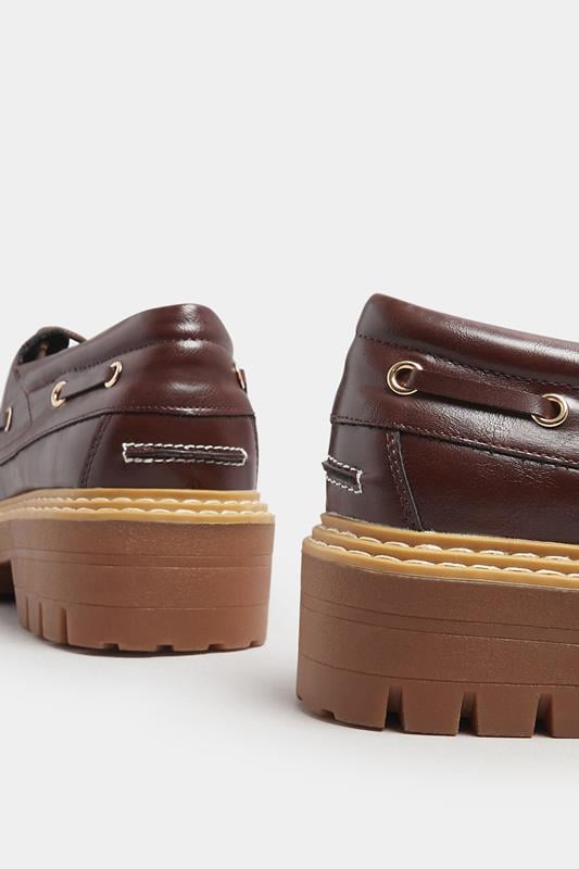 Evans Yours Brown Chunky Lace Up Boat Shoes In Extra Wide EEE Fit