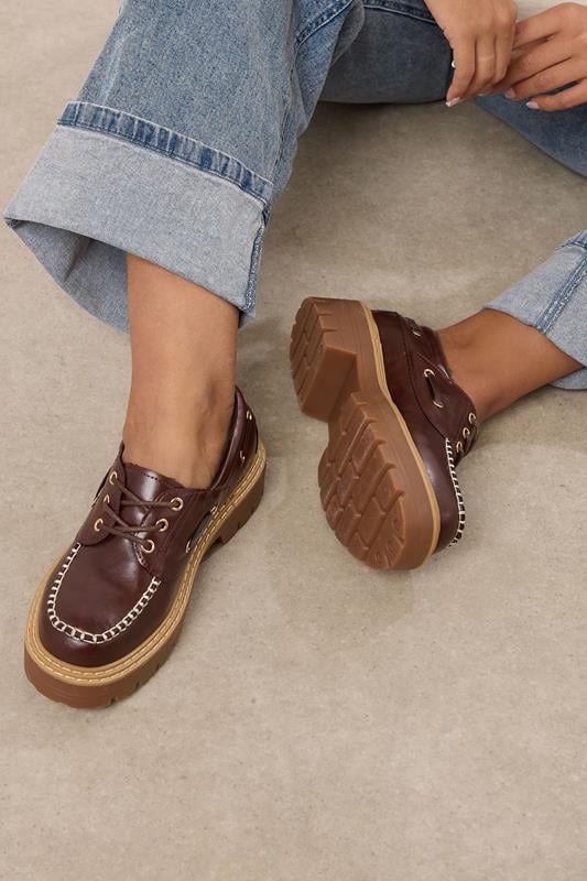 evans Yours Brown Chunky Lace Up Boat Shoes In Extra Wide EEE Fit
