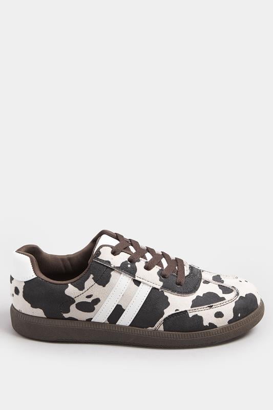 Evans Yours Brown Cow Print Retro Stripe Trainers In Extra Wide EEE Fit