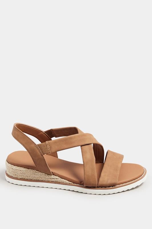 Evans Yours Brown Cross Over Strappy Wedge Sandals In Wide E & Extra Wide EEE Fit