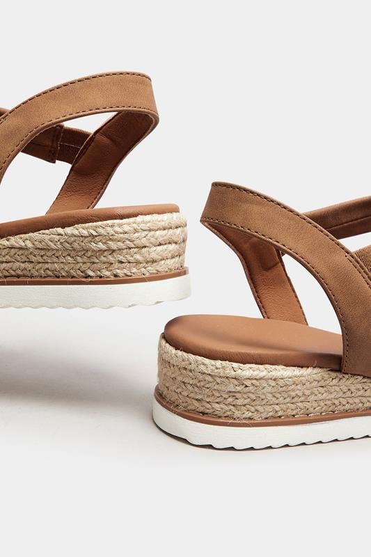 Evans Yours Brown Cross Over Strappy Wedge Sandals In Wide E & Extra Wide EEE Fit