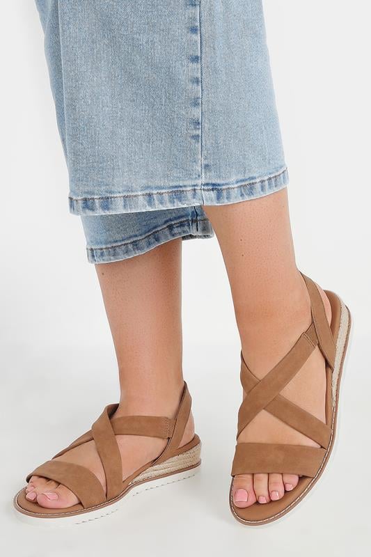 evans Yours Brown Cross Over Strappy Wedge Sandals In Wide E & Extra Wide EEE Fit