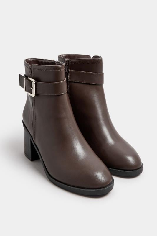 Evans Yours Brown Faux Leather Buckle Detail Ankle Boots In Extra Wide EEE Fit