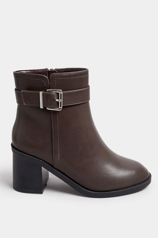 Evans Yours Brown Faux Leather Buckle Detail Ankle Boots In Extra Wide EEE Fit