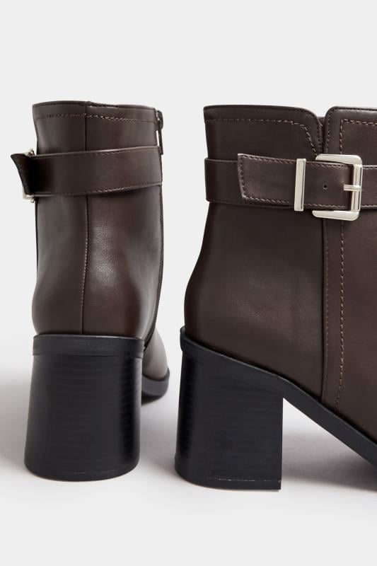 Evans Yours Brown Faux Leather Buckle Detail Ankle Boots In Extra Wide EEE Fit
