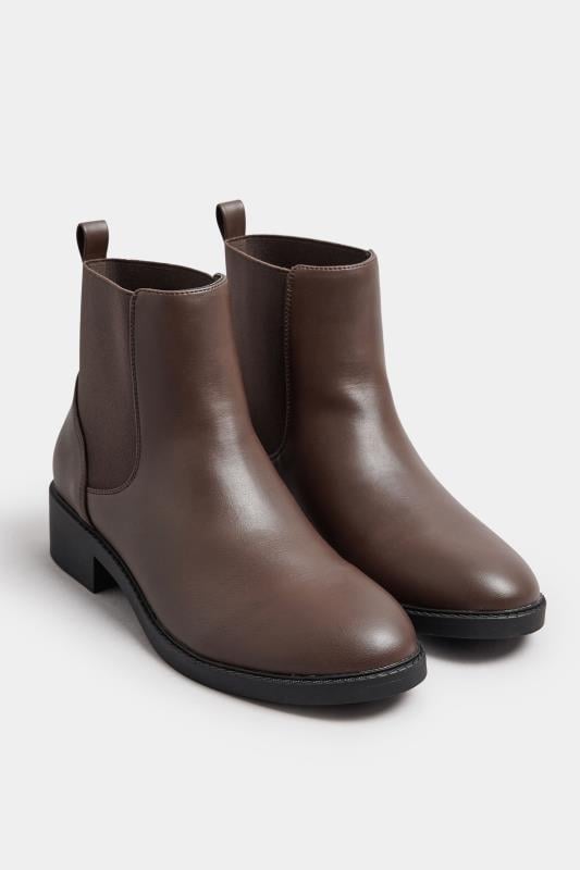 Evans Yours Brown Faux Leather Elasticated Chelsea Boots In Wide E Fit & Extra Wide EEE Fit