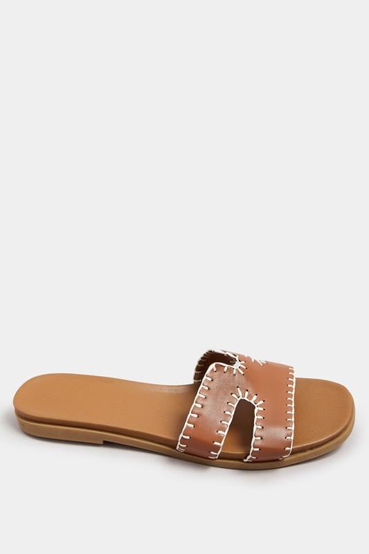 Evans Yours Brown Faux Leather Stitched Mule Sandals In Extra Wide EEE Fit