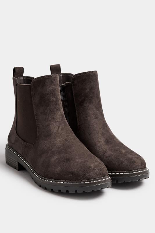 Evans Yours Brown Faux Suede Chelsea Boots In Wide E & Extra Wide EEE Fit