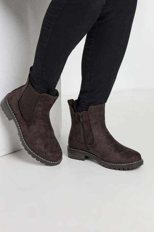 evans Yours Brown Faux Suede Chelsea Boots In Wide E & Extra Wide EEE Fit