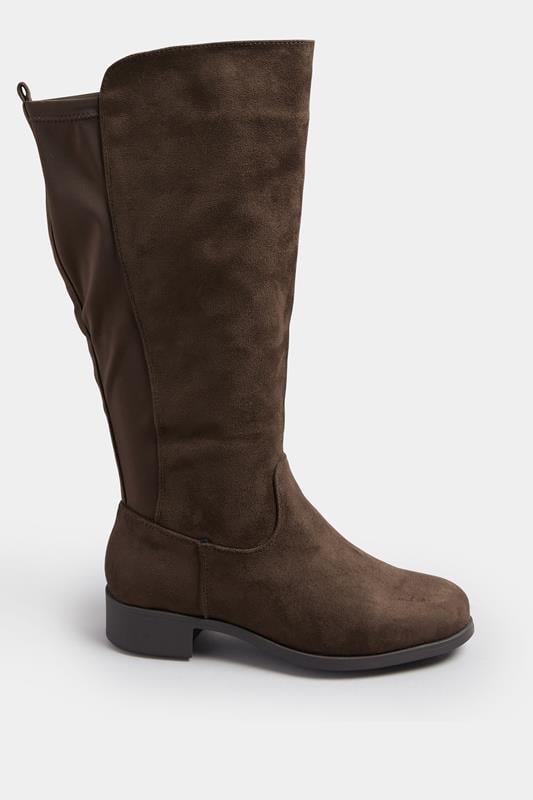 Evans Yours Brown Faux Suede Stretch Knee High Boots In Wide E Fit & Extra Wide EEE Fit