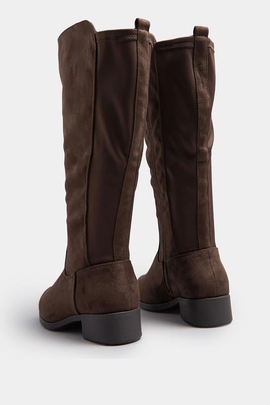 Evans Yours Brown Faux Suede Stretch Knee High Boots In Wide E Fit & Extra Wide EEE Fit