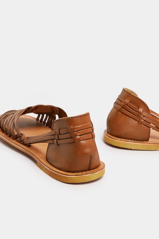 Evans Yours Brown Leather Woven Flat Sandals In Wide E Fit & Extra Wide EEE Fit