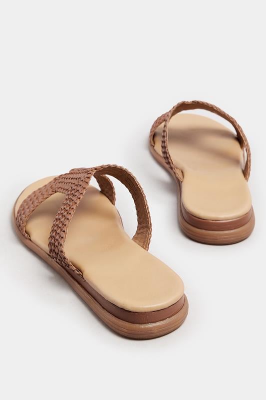 Evans Yours Brown Leather Woven Wedge Mule Sandals In Extra Wide EEE Fit