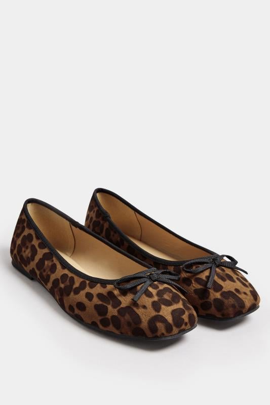 Evans Yours Brown Leopard Print Ballet Pumps In Extra Wide EEE Fit