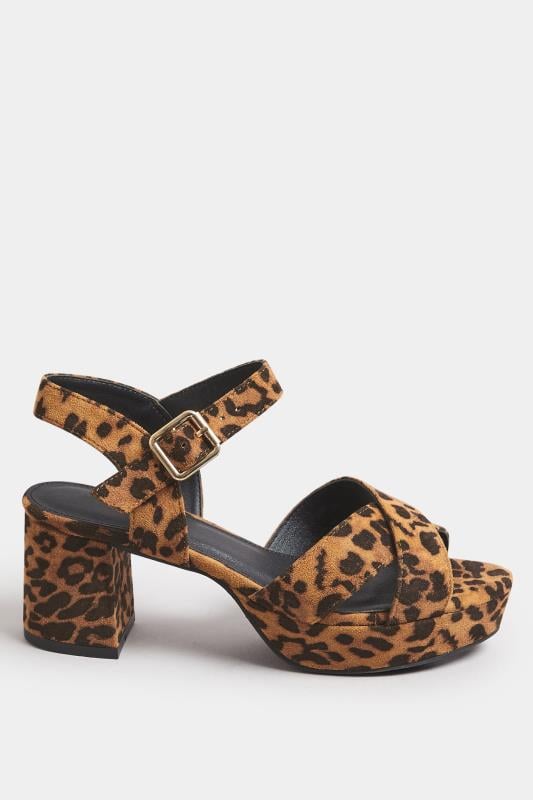 Evans Yours Brown Leopard Print Cross Over Strap Heels In Extra Wide EEE Fit