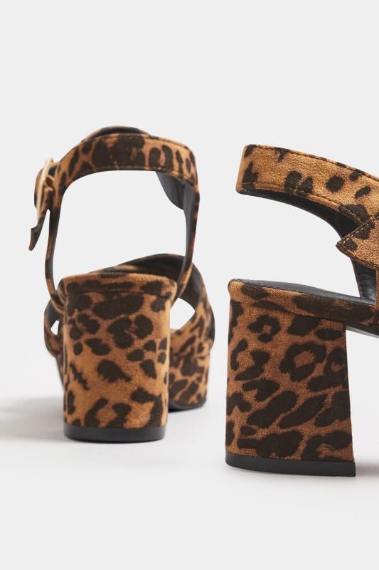 Evans Yours Brown Leopard Print Cross Over Strap Heels In Extra Wide EEE Fit