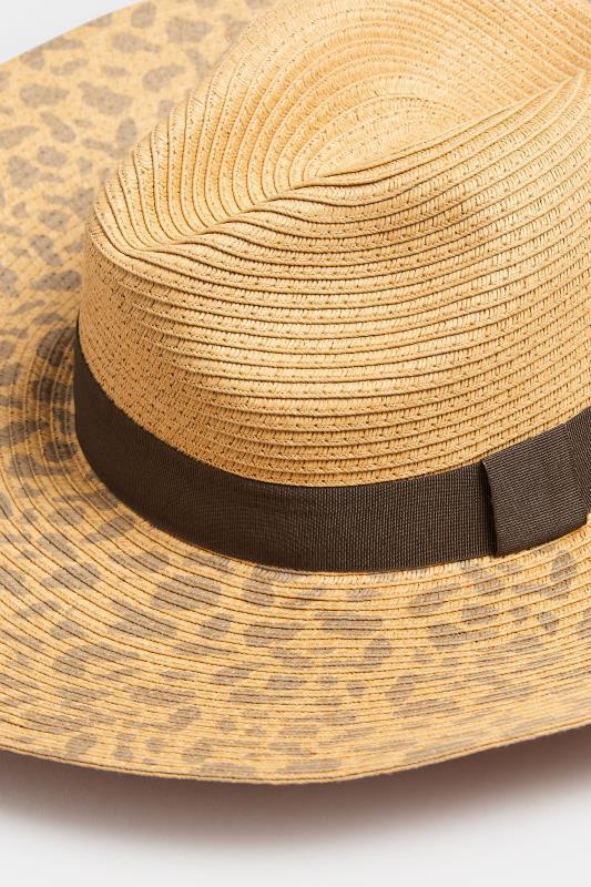 Evans Yours Brown Leopard Print Wide Brim Straw Hat