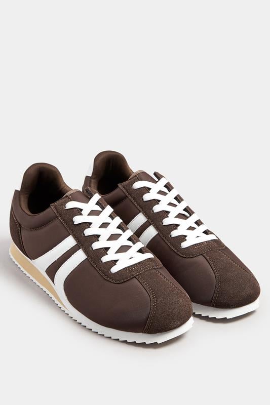 Evans Yours Brown Side Stripe Trainers In Extra Wide EEE Fit