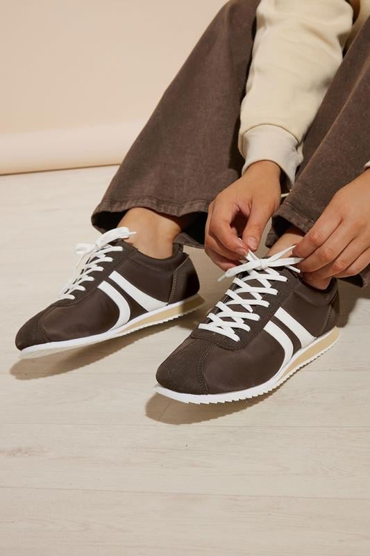 evans Yours Brown Side Stripe Trainers in Extra Wide EEE Fit