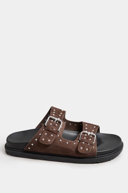 Evans Yours Brown Studded Buckle Strap Sandals In Extra Wide EEE Fit