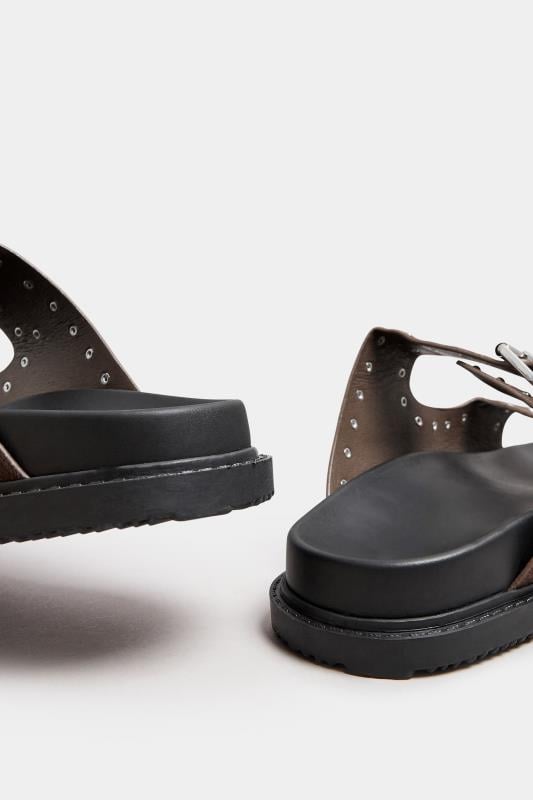Evans Yours Brown Studded Buckle Strap Sandals In Extra Wide EEE Fit
