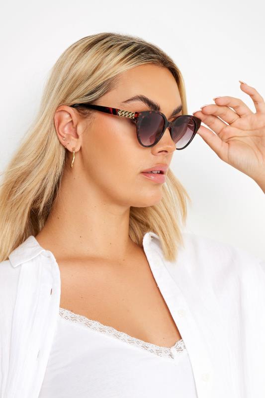 evans Yours Brown Tortoiseshell Chain Arm Detail Sunglasses