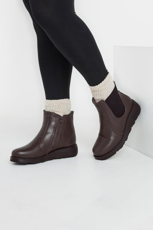 Evans Yours Brown Wedge Chelsea Boots In Wide E Fit & Extra Wide EEE Fit