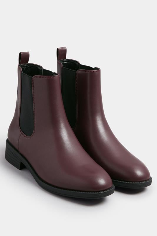 Evans Yours Burgundy Red Faux Leather Chelsea Ankle Boots In Wide E Fit & Extra Wide EEE Fit