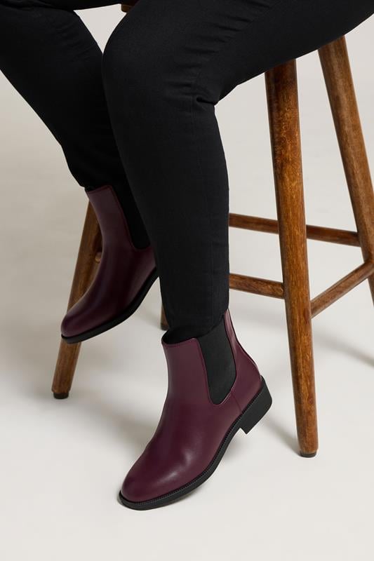 evans Yours Burgundy Red Faux Leather Chelsea Ankle Boots In Wide E Fit & Extra Wide EEE Fit
