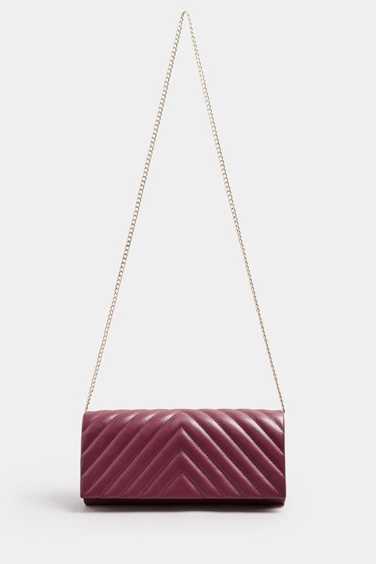Evans Yours Burgundy Red Faux Leather Chevron Clutch Bag