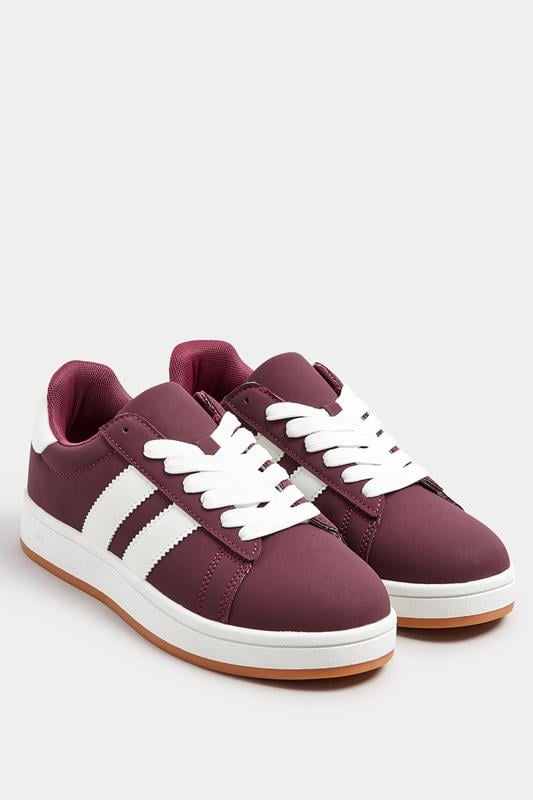 Evans Yours Burgundy Red Padded Lace Up Trainers In Wide E Fit