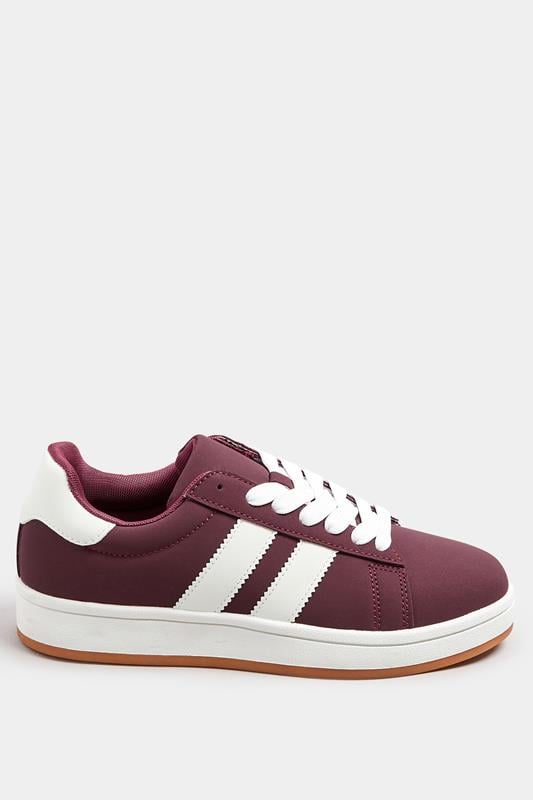 Evans Yours Burgundy Red Padded Lace Up Trainers In Wide E Fit