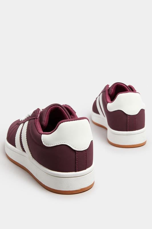 Evans Yours Burgundy Red Padded Lace Up Trainers In Wide E Fit
